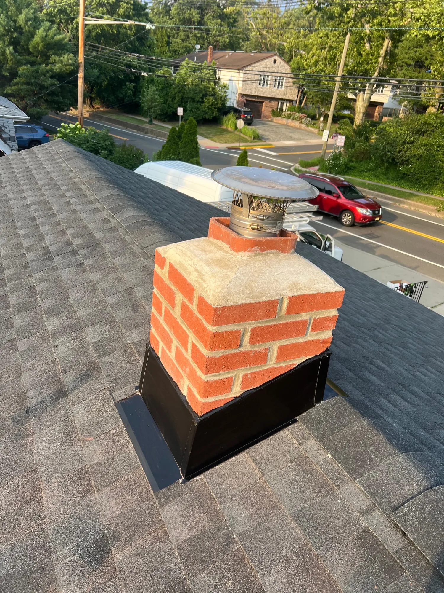 Detailed view of a finished brick chimney