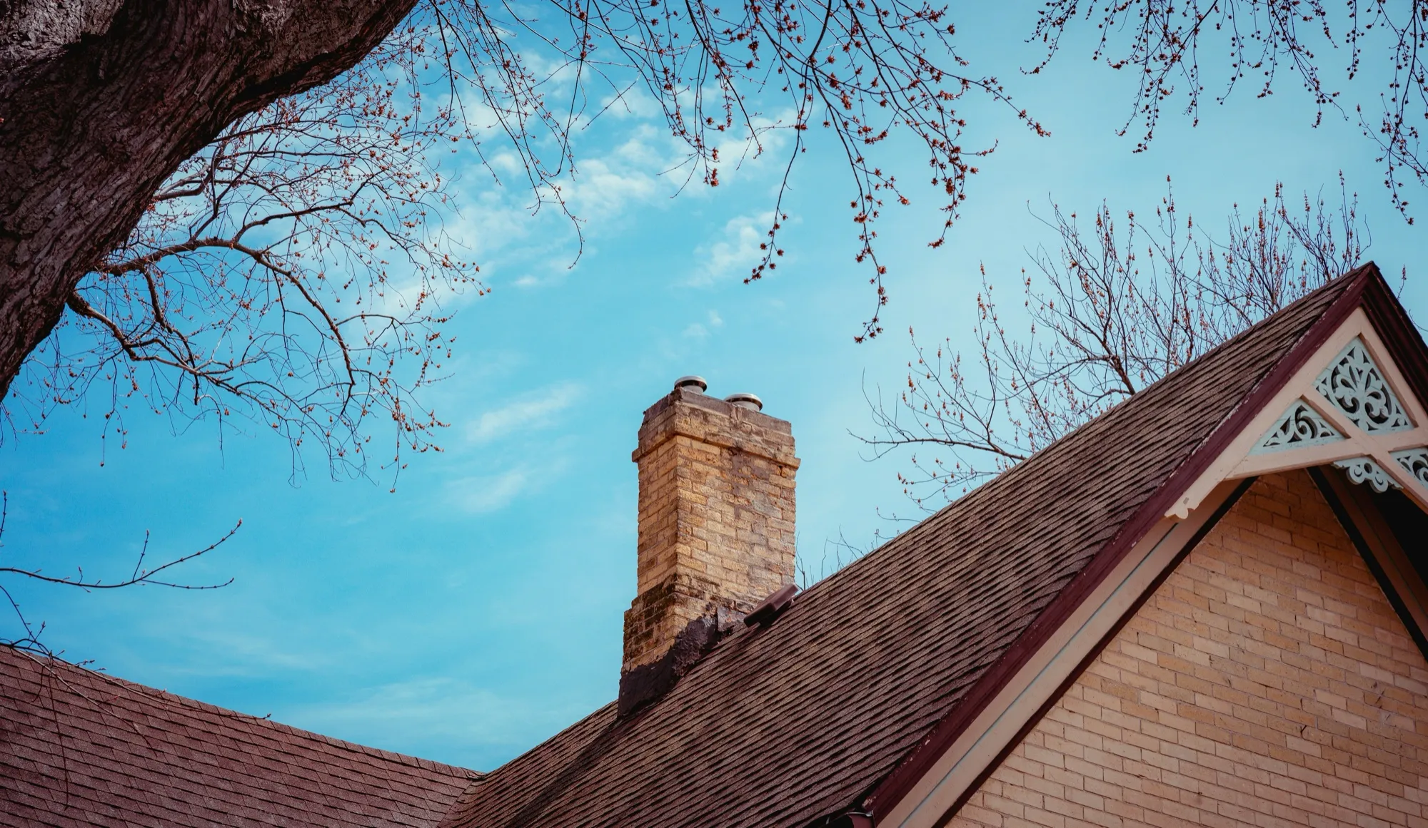Brick chimney with detailed architectural shot